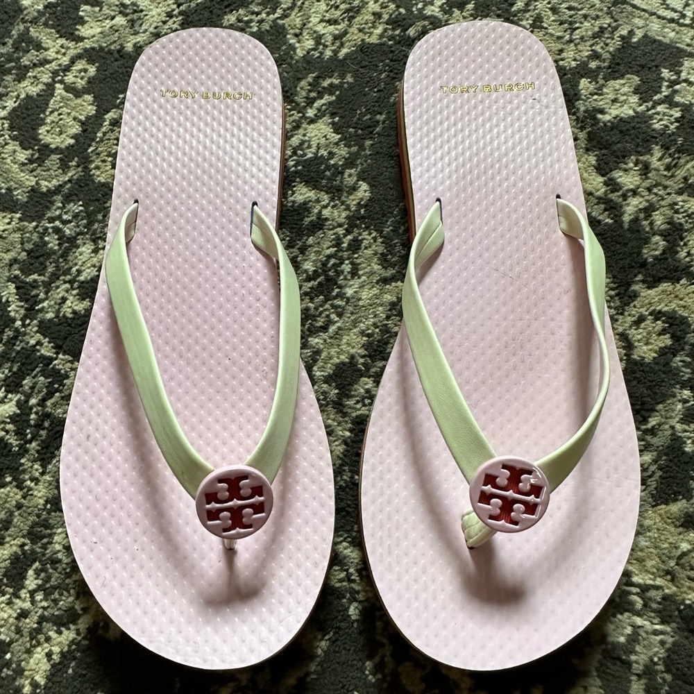 Tory Burch Mini Minnie new Ivory Preppy Pink size 7 Flip Flop
